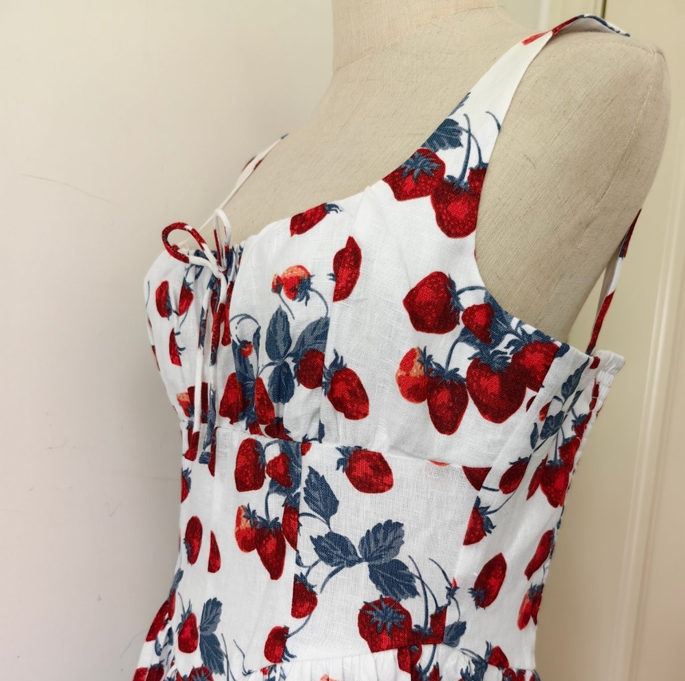 Reformation Balia Linen Dress In Strawberry Jam - Picture 10 of 15